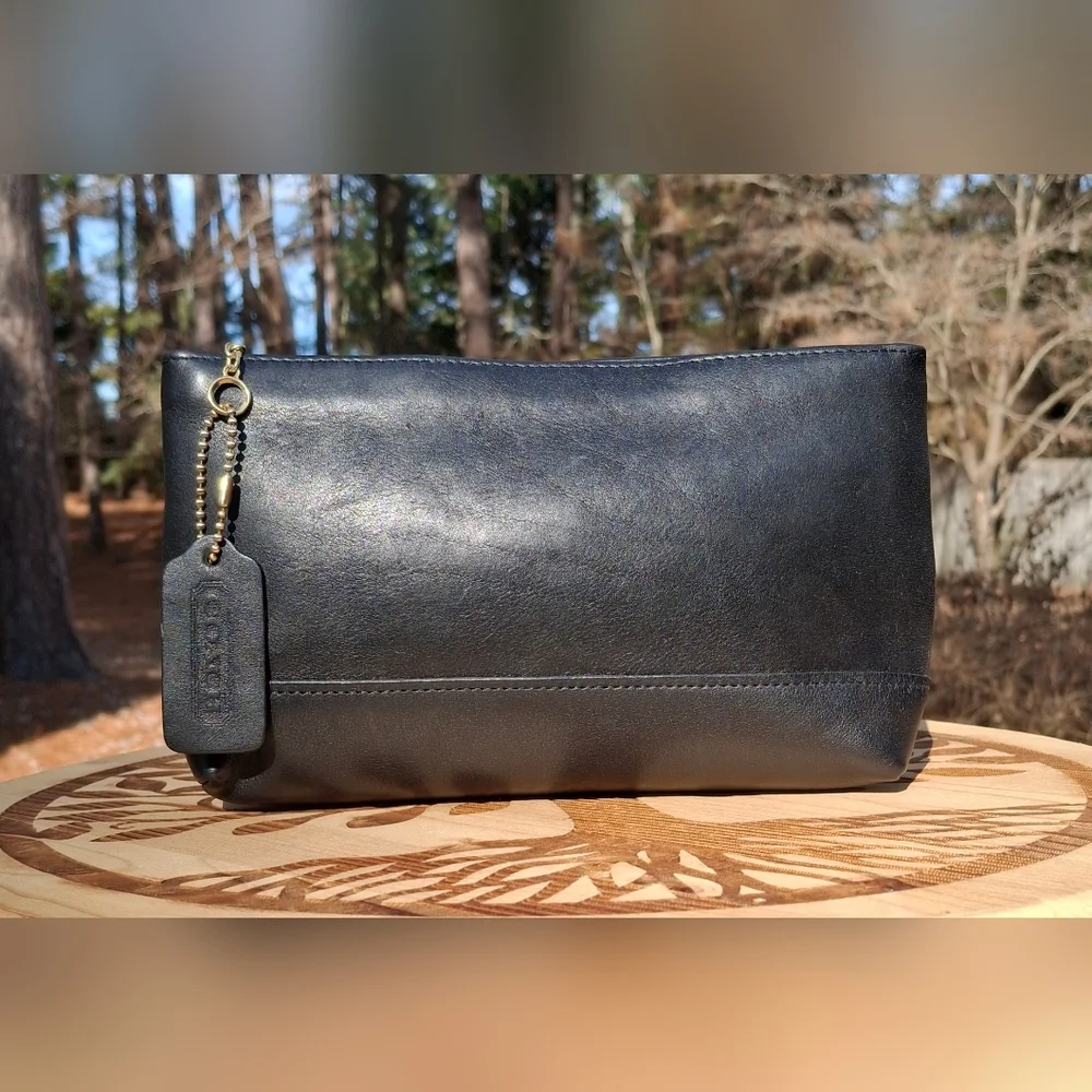 Vintage 90's Coach Black Glove Tanned Leather Large Cosmetic Bag #7172